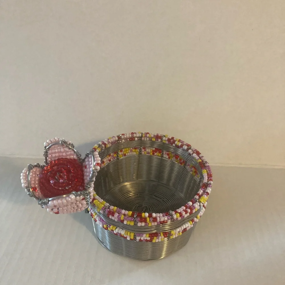 Handcrafted Beaded Bottle Holder with Pink Flower